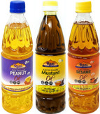 Rani Premium Oils Combo Set of 3 - Peanut Oil, Mustard Oil, Sesame Oil 16.9 Ounce (500ml) ~ Cold Pressed | 100% Natural | NON-GMO | Vegan | Gluten Friendly
