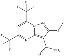 5,7-Bis(trifluoromethyl)-2-(methylthio)pyrazolo-[1,5-a]pyrimidine-3-carboxamide 250mg