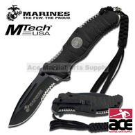 US Marines Spring Assisted Knife with 4MM Black Blade & ABS Rubber Handle