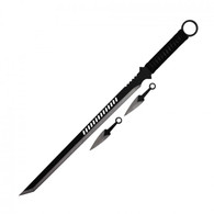 Ninja Sword 27" Machete w/ Throwing Knife Full Tanto Tactical Blade Katana Black