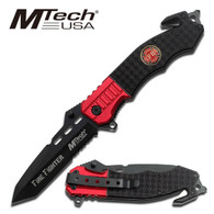 NEW! Mtech 4.5" Tactical Fire Fighter Knife Black Red Modern Rescue Knife