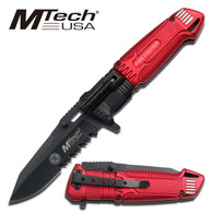 FOLDING KNIFE 4.75" CLOSED STAINLESS STEEL BLADE RED ALUMINUM HANDLE