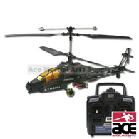 HELICOPTER 42 X 12 X 17.5 CM 4 CHANNEL, FULL FUNCTION REMOTE CONTROLLED TWIN ELECTRIC MOTORS WITH FLIGHT STABILIZING SYSTEM, FLIES O 4CH TRANSMITTER AND 3-IN-1 RECEIVER UP TO 8 MINUTES FLIGHT TIMES RUNS ON 8 AA BATTERIES (NOT INCLUDED)