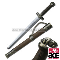 ORIENTAL SWORD 17" OVERALL 11" 440 STAINLESS STEEL BLADE, LASERED ON ZODIAC CHARACTER CHINESE ZODIAC SHORT SWORD, YEAR OF BOAR 4.25" BROWN WOOD HANDLE METAL GUARD