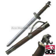 ORIENTAL SWORD 17" OVERALL 11" 440 STAINLESS STEEL BLADE, LASERED ON ZODIAC CHARACTER CHINESE ZODIAC SHORT SWORD, YEAR OF TIGER 4.25" BROWN WOOD HANDLE METAL GUARD