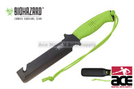 12" Biohazard Zombie Devil's Harvest Hunting Knife with Serrated Blade and Green Handle