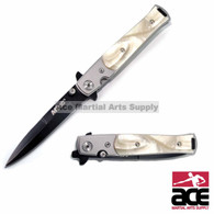 TWO 7" MTECH PEARL GRIP STAINLESS STEEL STILETTO TACTICAL FOLDING POCKET KNIFE