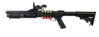 Spring Shotgun RIS w/ 4 Bullet Shells, Shell Holder, Flashlight, Mock Red Dot Scope, Retractable LE Stock
