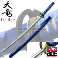 7MM Hand Forged Musashi Tsuba Carbon Steel Katana W/ Real Ray Skin - Blue