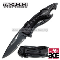 4.5" Closed. Black Half Serrated Stainless Steel Blade. Black Aluminum Handle