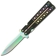 Rainbow Butterfly Stiletto Style Spring Assist Knife