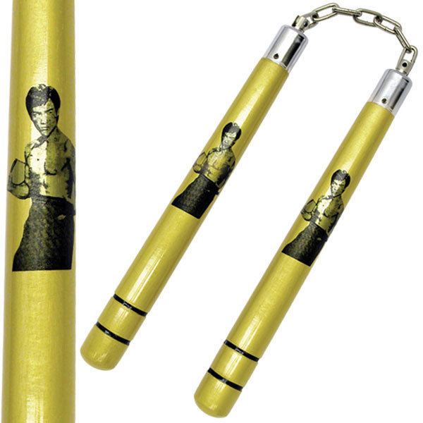 Traditional Wooden Nunchaku - Bruce Lee Image- Gold in Los Angeles Store