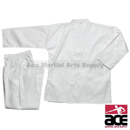This student Uniform weighs 7 ounces making this uniform super lightweight and a very popular uniform among beginner martial artists. The gi's light weight does not restrict motion or mobility. The pants feature an elastic waistband for a comfortable and secure fit. Stitched 6 times in the cuffs and hems, this uniform is durable enough for intenese training and competition. The gi's polycotton fabric makes it washer machine friendly for easy care.