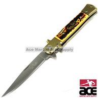 9" STILETTO SPRING ASSISTED KNIFE Folding Blade Pocket Switch, Brown