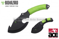 11" Biohazard Zombie Survival Axe Green Cord Wrapped