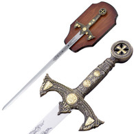 Knights Templar Sword With Wall Plaque Gold