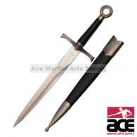 16" Medieval Dagger With Chrome Finish And Black Scabbard