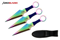 Set of 3 9" Rainbow Cord-Wrapped Throwing Knives