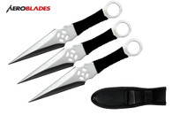 Set of 3 9" Cord-Wrapped Target Throwing Knives (Chrome)
