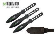 3 Piece 6.5" Black Zombie Hunter Throwing Knives Set With Black Case