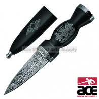 Black Dirk 10.5" Stainless Steel With Damascus Designed Blade