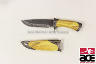 11" Damascus Blade Hunting Knife with Yellow Handle