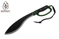21" Kukri Machete With Two Toned Black And Chrome Blade With ABS Green And Black Handle With Black Paracord Rope Tied Handle