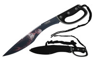 20.75" Zombie Pictured Bladed Machete With Black Handle With Paracord Rope At End Of Handle With Black Nylon Sheath