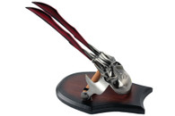 9" Skull Claw With Blood Red Blades Including Wooden Display Plaque