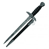 13" WW2 Black And Silver German WW2 Dagger With Black Scabbard