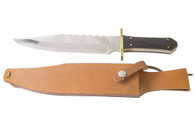 14" Bowie Knife With Wood Handle With Gold Accents and Leather Sheath
