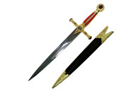 21.5" Red Mason Dagger With Red And Gold Handle And Black Scabbard