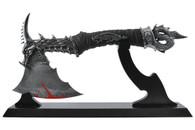 14.5" Dragon Hatchet With Mural On Blade With Wooden Display Stand