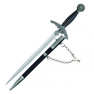 19" Black Handle German Dagger With Black Scabbard With Chain