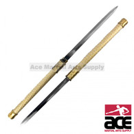 2 in 1 Gold Double Bladed Ninja Sword Staff Spear Short