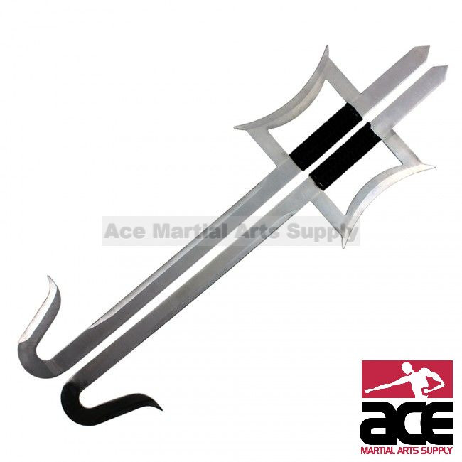 33/" Kung Fu Wu Shu Kabal Black Steel Hook Swords Set Brand New