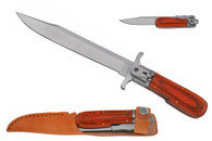 12" Wood Handle German Folding Knife With Leather Sheath