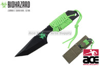 Biohazard Zombie 7" Survival Fixed Blade Knife Green Cord Wrapped