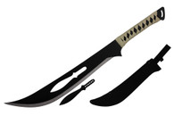 27" Full Tang Machete With Two Toned Blade Cord Wrapped Handle and Comes With Throwing Knife And Black Sheath