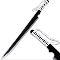 51" Wooden Practice Sword With Black Two Toned Extra Wide Blade And White Handle