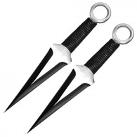2PC 12 two tone black kunai with cord wrapped handle"