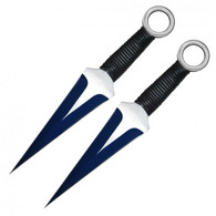 2PC 12 two tone blue kunai with cord wrapped handle"
