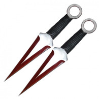 2PC 12 two tone red kunai with cord wrapped handle"