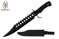 17" Hunting Knife All Black W/ Rubber Handle And Sheath (Black)