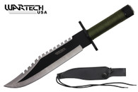 15" Survival Knife Drop Point Style W/ Two Toned Blade And Includes A Sheath (Black)