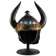 Viking Barbarian Helmet With Horns Arming Cap and Stand