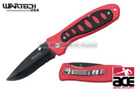 8" POCKET KNIFE W/CLIP, 3" BLACK BLADE W/ RED HANDLE