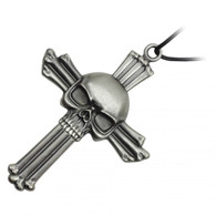 Stainless steel steel cross, skull, and mini blade.