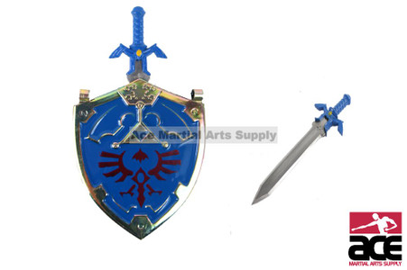 Miniature Zelda sword and shield replica necklace. 3.5" sword and 2.75" shield. 25" Chain.