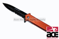 8" Orange Joker Spring Assisted Pocket Knife With Half Serrated Blade